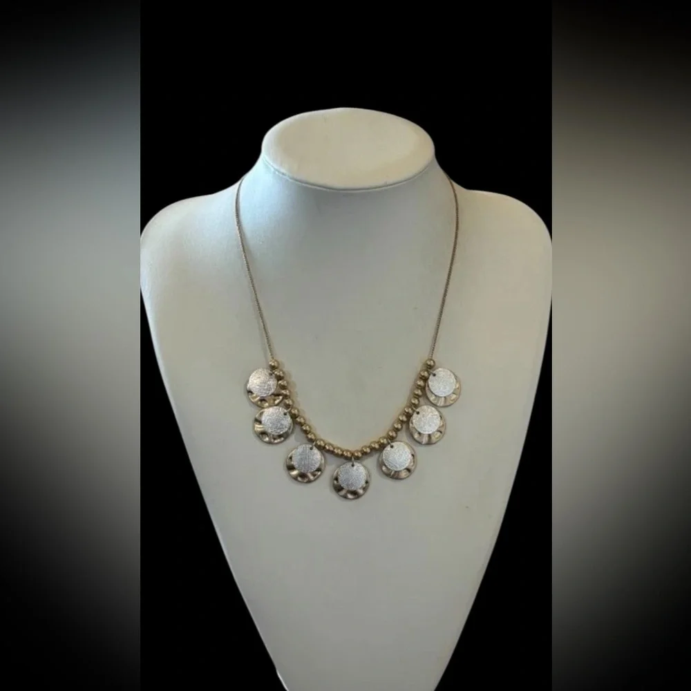 NWT~ BANANA REPUBLIC Silvertone Goldtone Pendants Adjustable Length Necklace